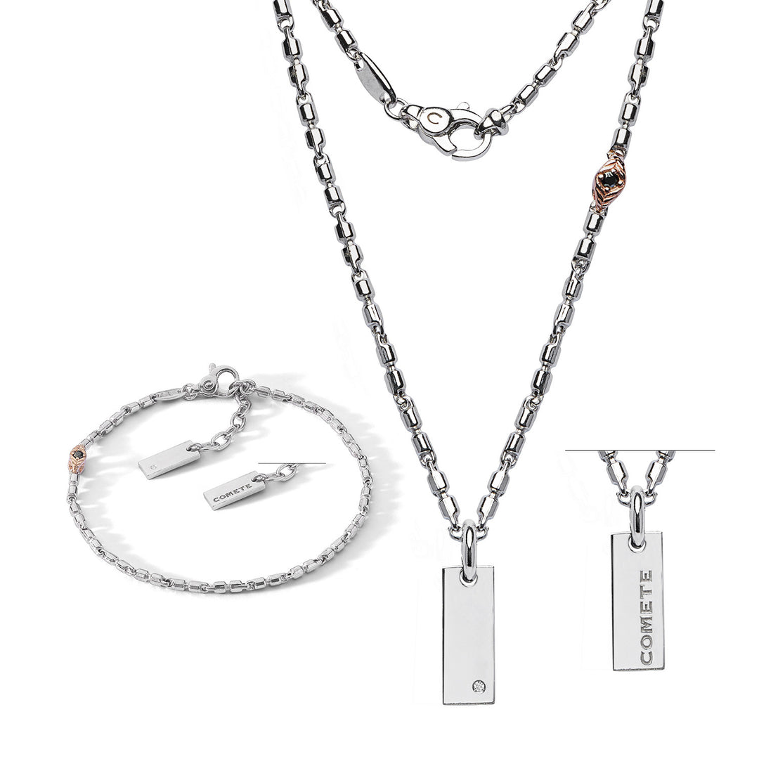 Náramek a náhrdelník Comete z leštěného a růžového stříbra, diamantové a černé Spinels KIT7521260