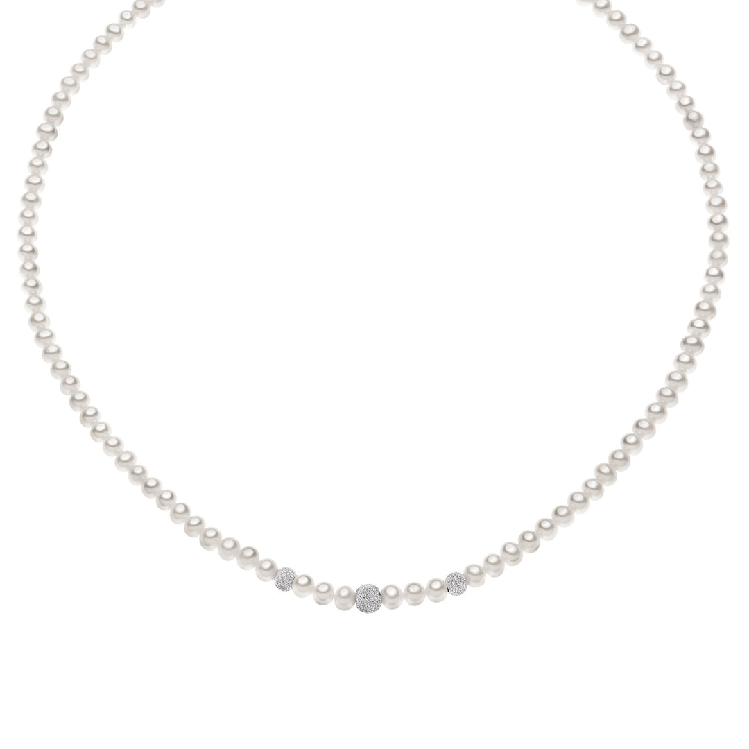 Comete Girocollo Filo Perle Acquadolce in Oro e sfere Diamantate FWQ195B