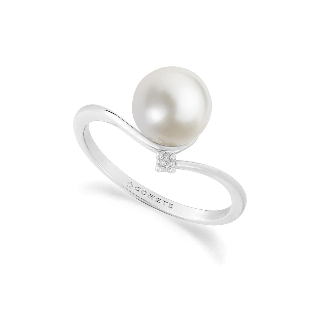 Comete Ring i 750‰ hvidguld, hvid diamant og kulturperle ANP418