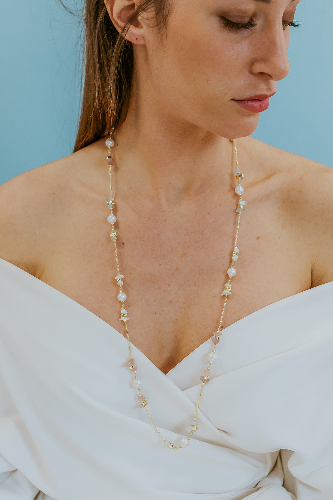 Collar Comete de plata 925 ‰ con perlas Acquadolce, Acquam. Nácar Hematita Kunzita GLA283