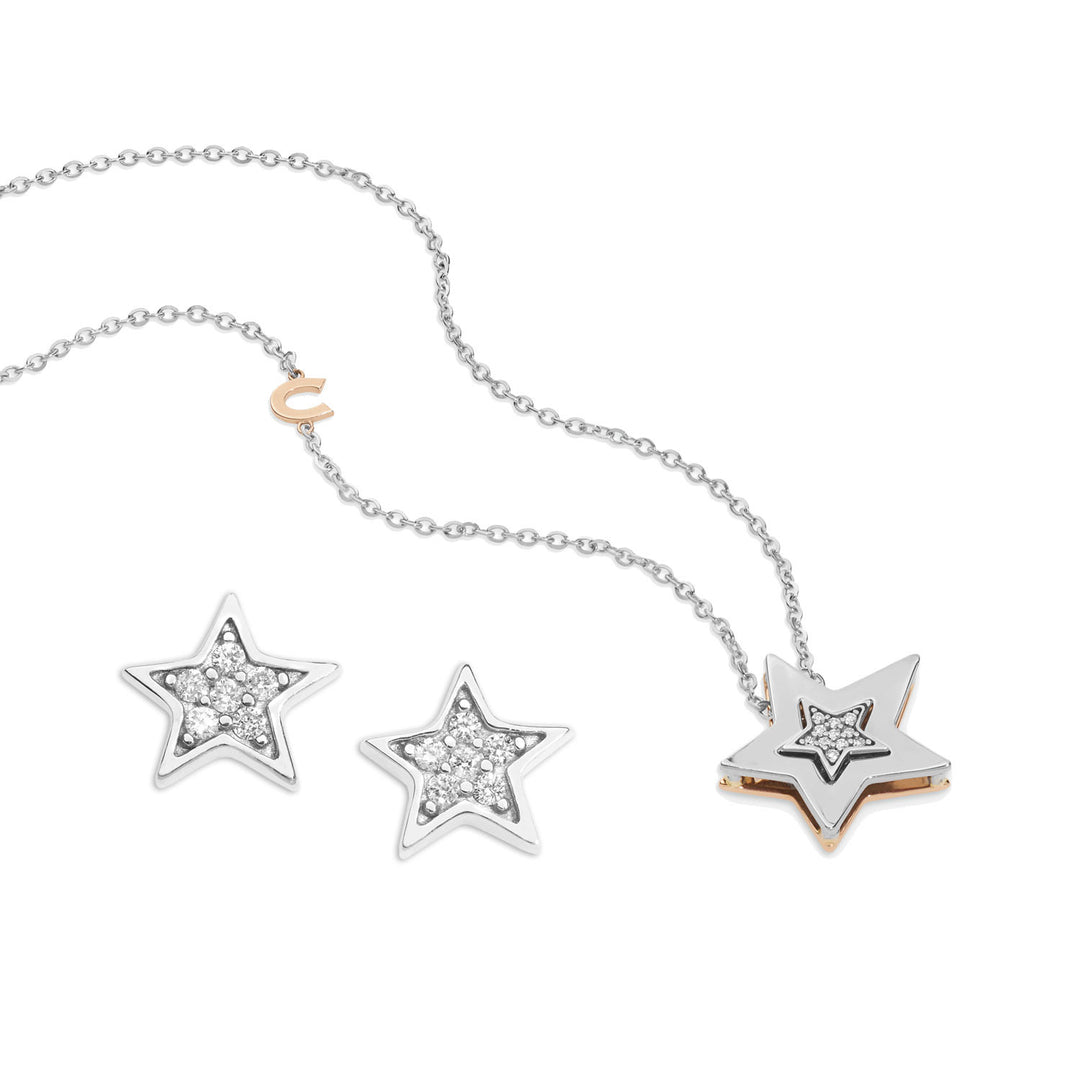 Comete-Ohrringe mit Halskette aus Weiß- und Roségold mit Diamanten KIT1447920