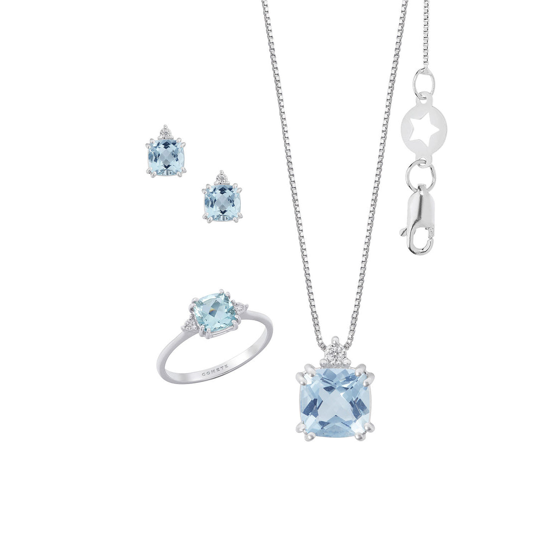 Comete Ring, halskæde og øreringe Aquamarina Antik skåret i guld og hvide diamanter KIT314249274