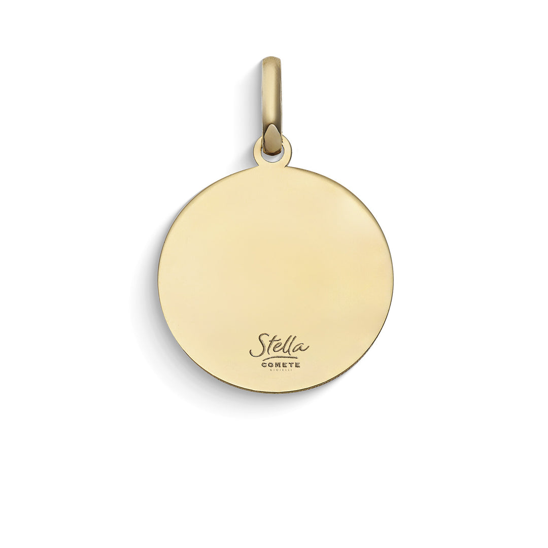 Colgante Comete Redondo con icono de Jesús en oro amarillo y esmalte KCOB040