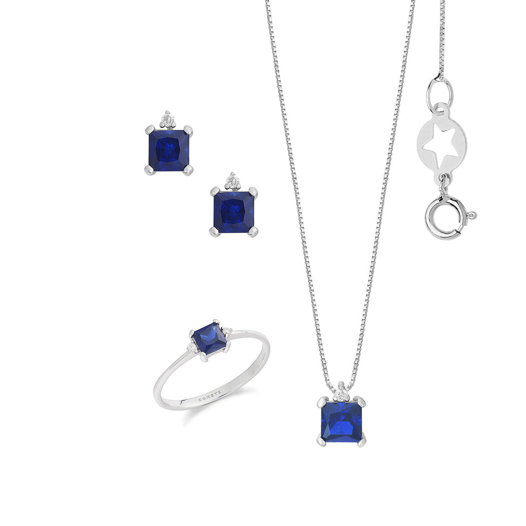 Comete Choker, örhängen och ring i vitt guld, diamanter och blå safir KIT167927061123