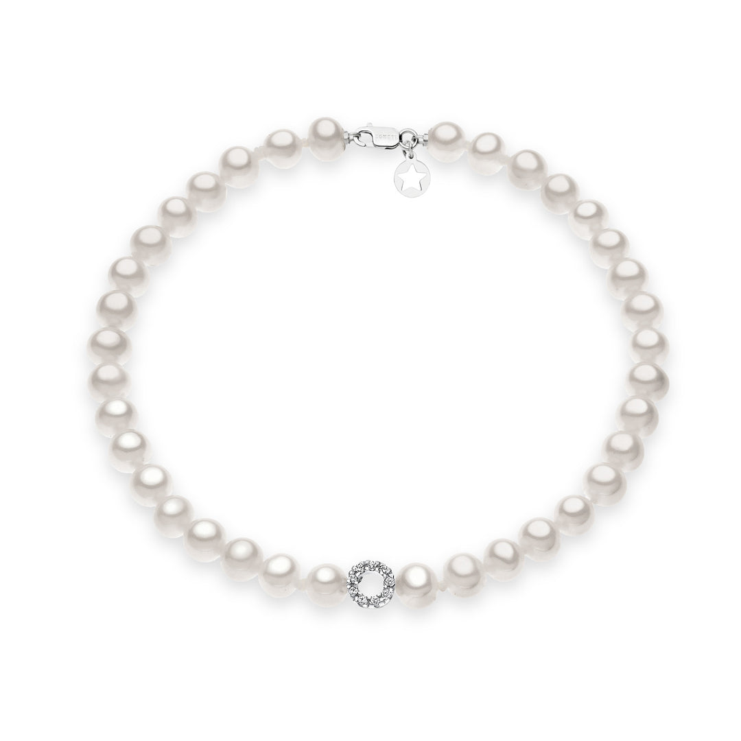 Comete Bracciale Filo Perle Acquadolce in Oro e Diamanti BRQ128