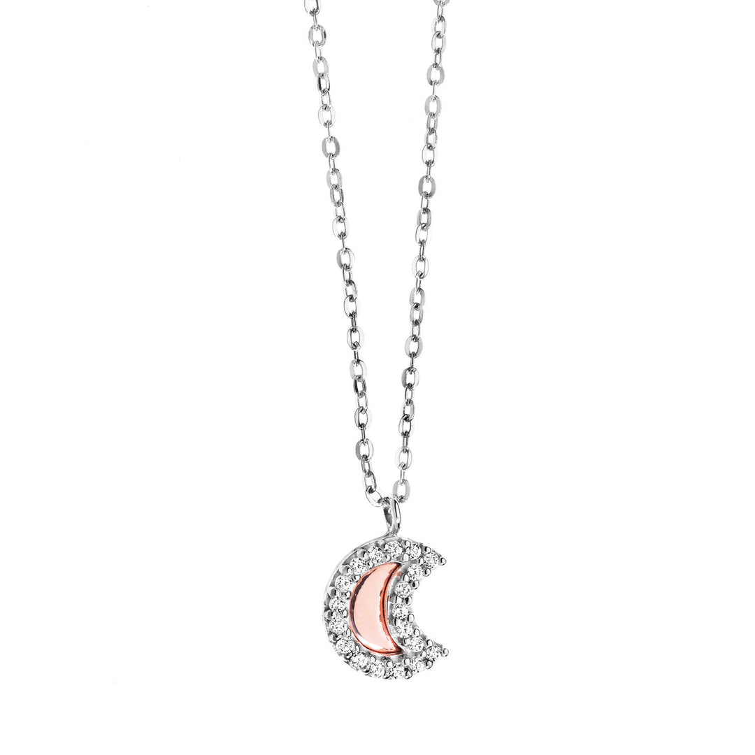 Collar Comete Luna en oro blanco y rosa con Diamantes GLB826