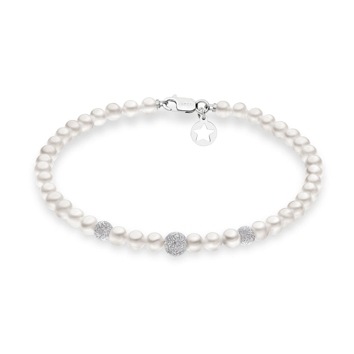 Comete Bracciale Filo Perle Acquadolce in Oro e sfere Diamantate BRQ195B