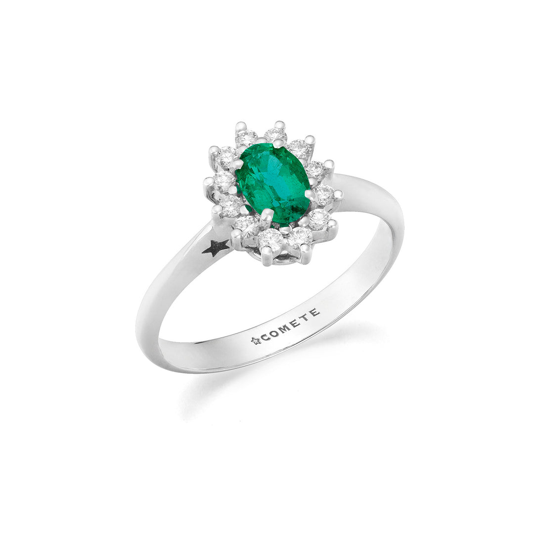 Comete White gold ring with diamonds and oval emerald ANB2751S3