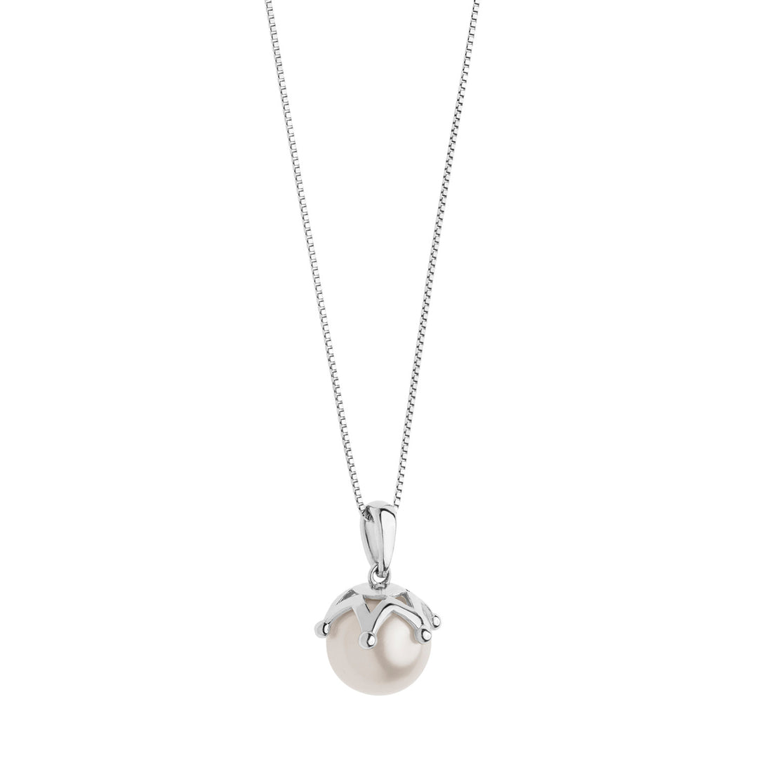 Collar Comete en oro blanco con Perla y Corona GLP555