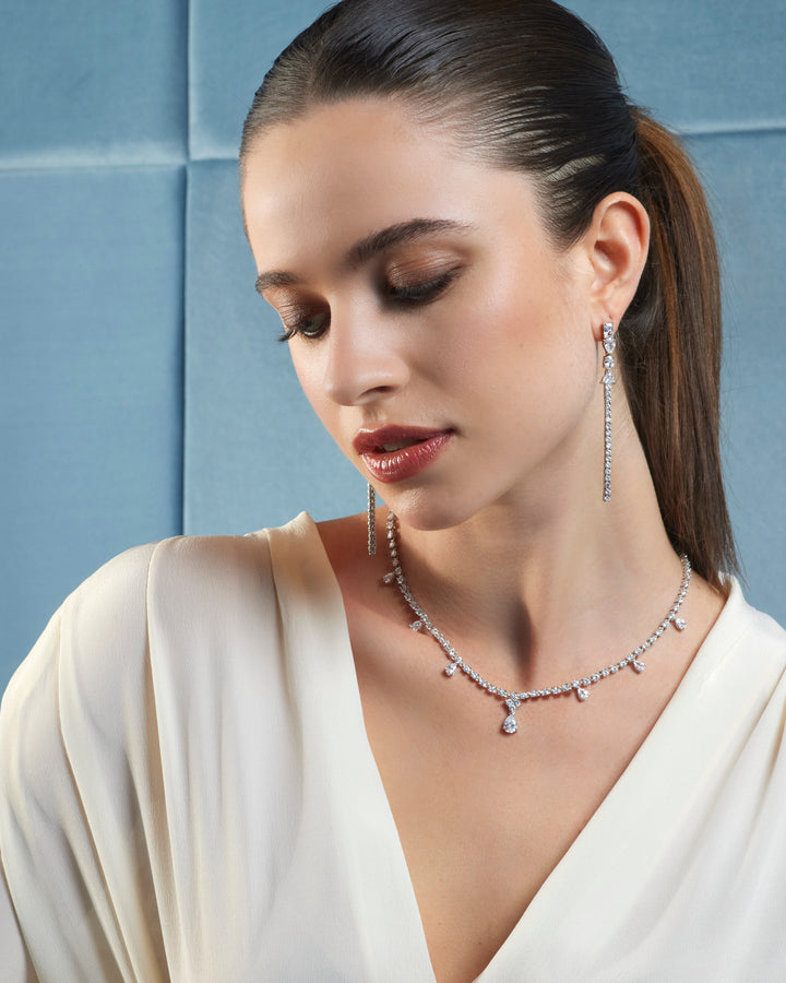 Comete Halsband i 925‰ Silver och vit droppvis zirkoner GLA267