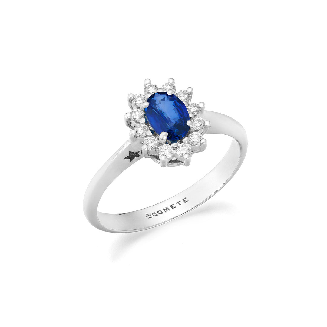 Comete Witgouden ring met diamanten en ovale saffier ANB2745