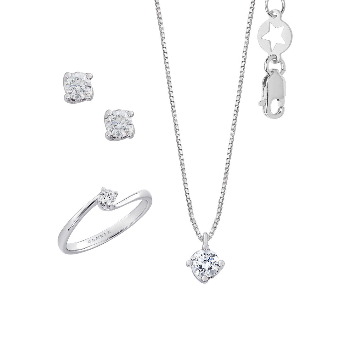 Comete halskjede, ring og øredobber i 750‰ gull og hvit diamant KIT168927161141