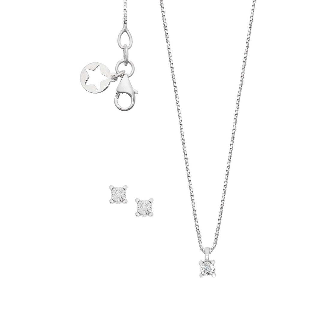 Comete Pendientes y collar en oro 375 ‰ con diamantes blancos KIT14021002