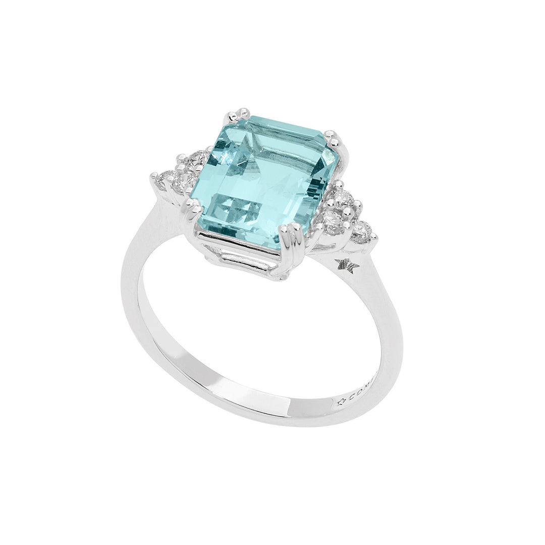 Comete Anello in Oro Diamanti e Acquamarina ottagonale ANQ337