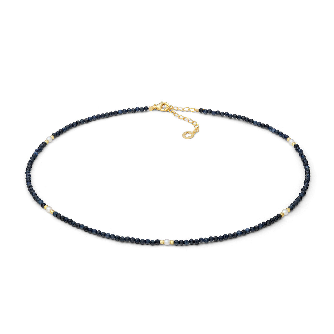 Collar Comete en plata dorada 925‰ con raíz de zafiro azul y perlas GLA287