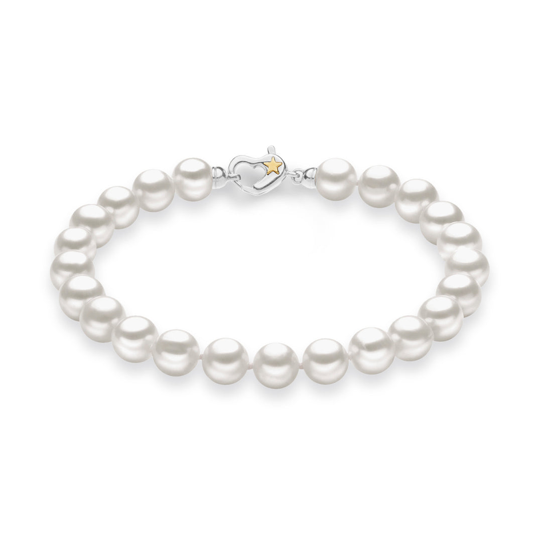 Pulsera Comete con Perlas de Agua Dulce en Plata y Estrella en Oro Amarillo 21 cm BRQ31020