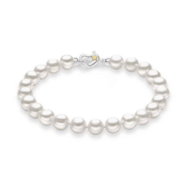 Pulsera Comete con Perlas de Agua Dulce en Plata y Estrella en Oro Amarillo 21 cm BRQ31020