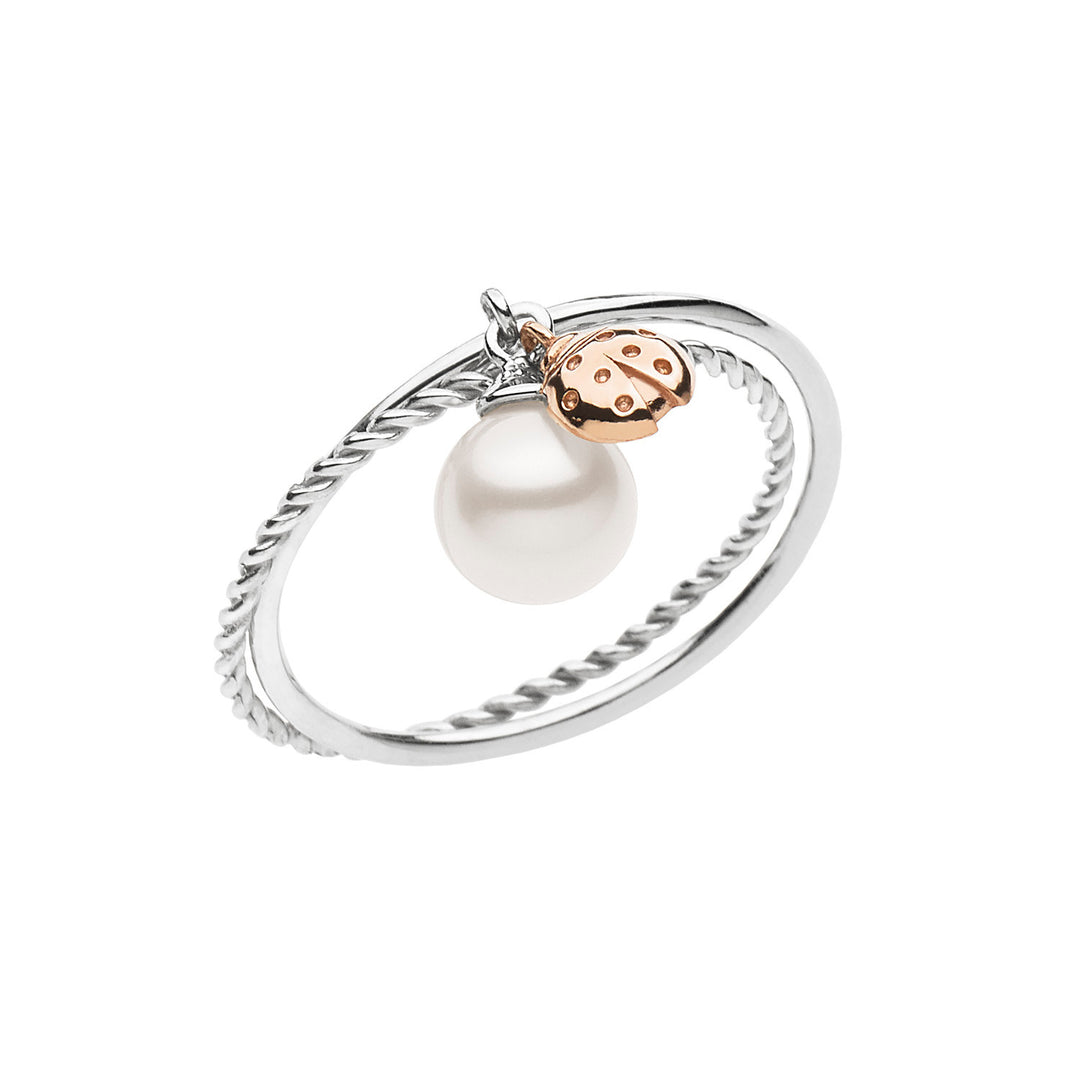 Comete Pearl and Ladybug Ring i rosa och vitguld ANP364