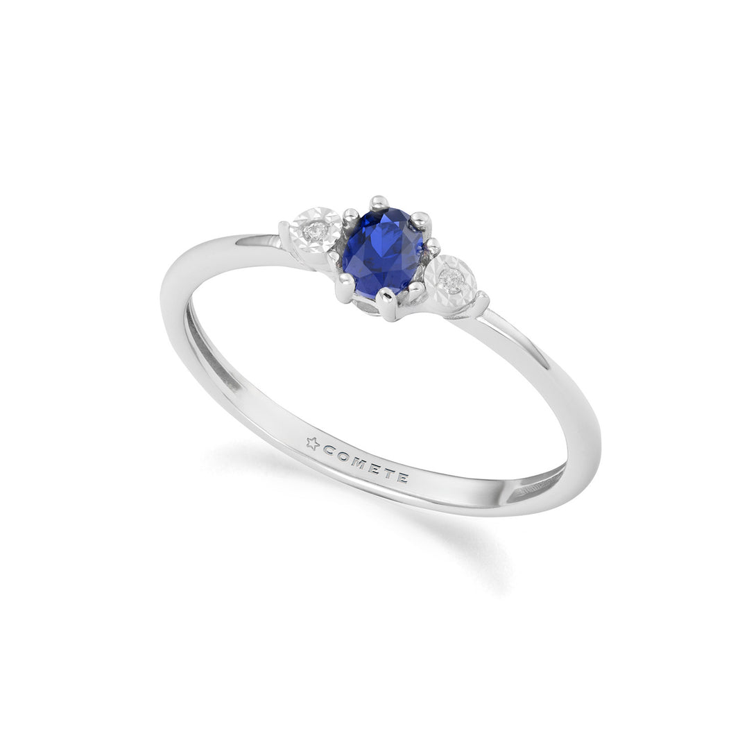 Comete Ring i hvitt gull, diamanter og rekrystallisert blå safir KANB1911