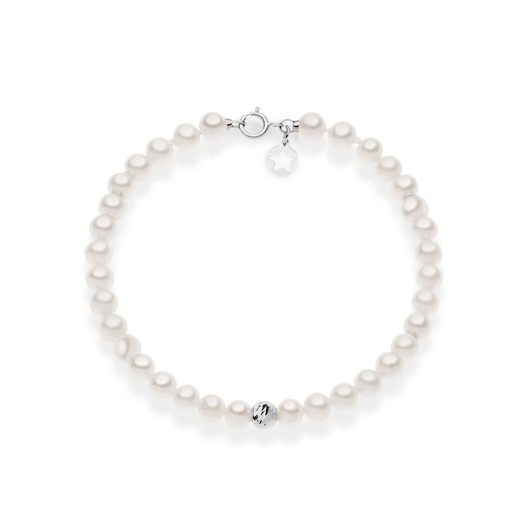 Comete Bracciale di perle e sfera decorata in oro bianco 375‰ KBRQ262B