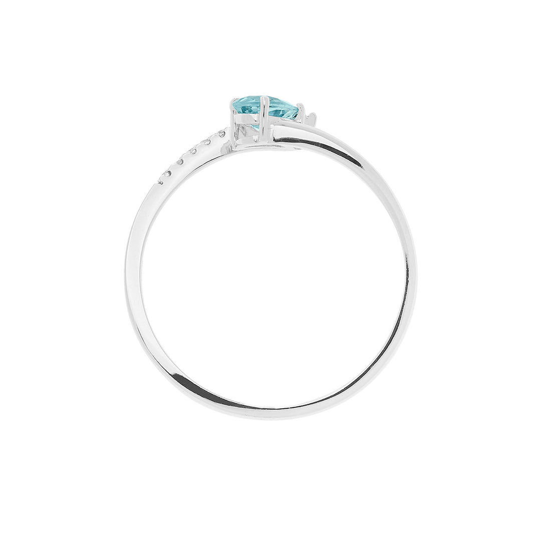 Comete guldring med diamanter og akvamarindråbe ANQ326