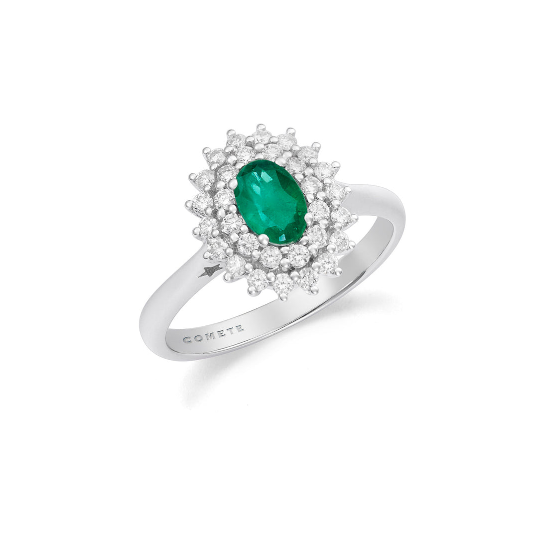 Comete Witgouden ring met diamanten en ovale smaragd ANB2693S3
