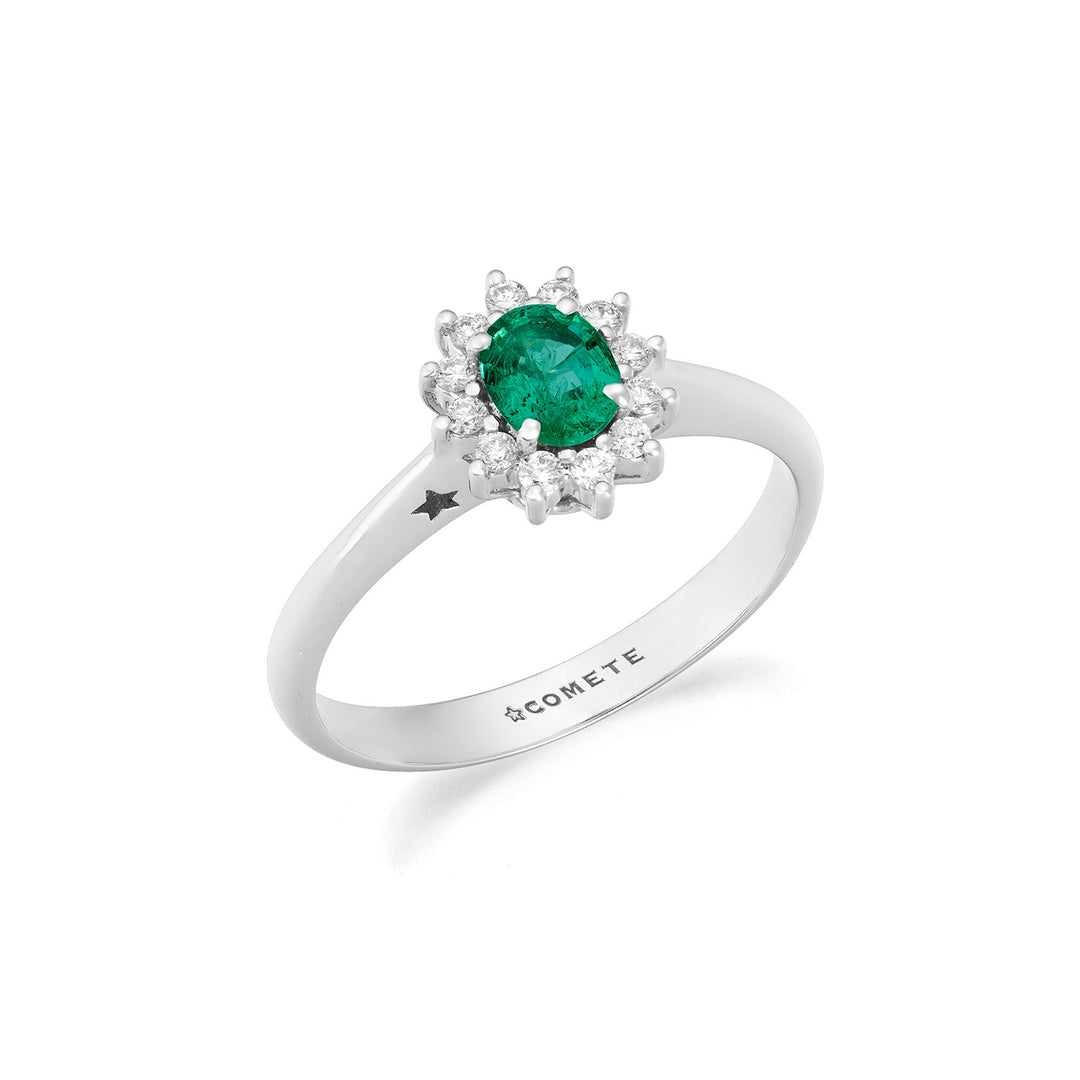 Comete Hvitt gullring med diamanter og oval smaragd ANB2749S3