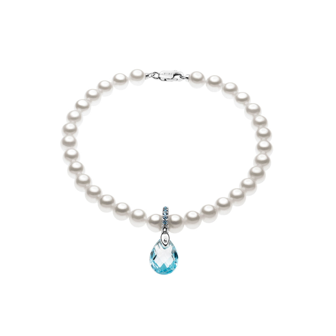 Pulsera Comete de Perlas en Oro Blanco y Topacio Briolet Lágrima BRQ208