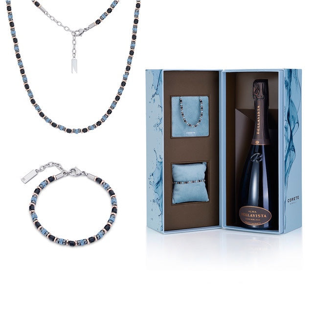 Κιτ κολιέ και βραχιόλι Comets Divine Gift από ατσάλι, αιματίτη, πέτρα λάβας και διαμάντι KITGVSFERE