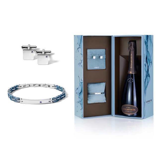 Comete Regalo Divino 키트 스틸 세라믹 브레이슬릿과 블루 사파이어 커프링크스 KITGVZAF