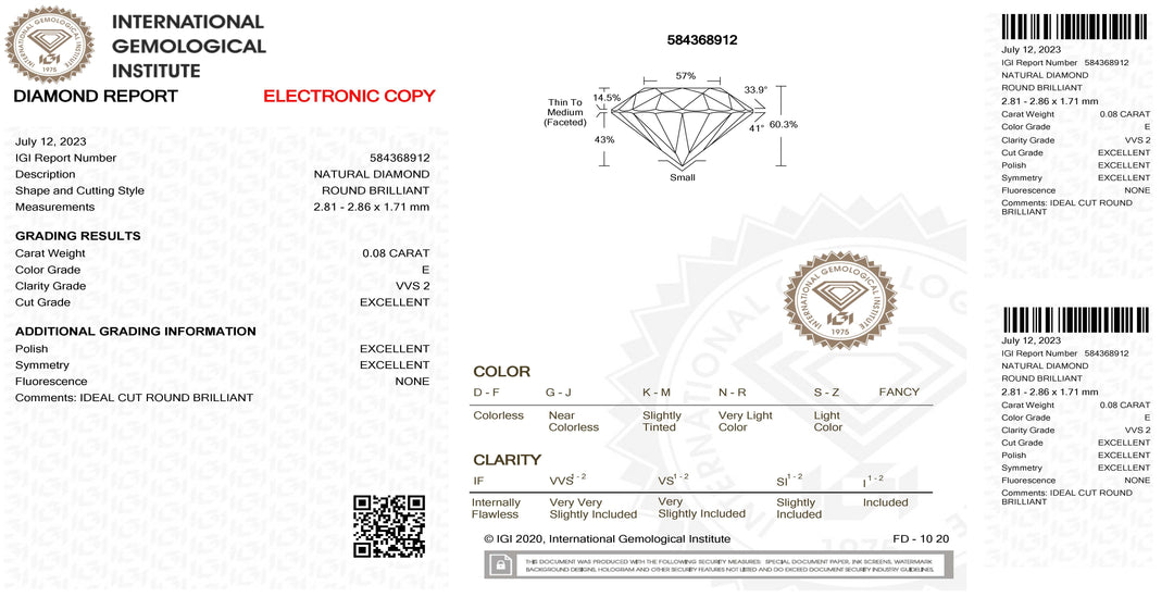 IGI diamante in blister certificato taglio brillante 0,08ct colore E purezza VVS 2 - Capodagli 1937