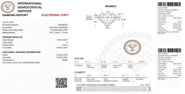 IGI diamante in blister certificato taglio brillante 0,08ct colore E purezza VVS 2 - Capodagli 1937