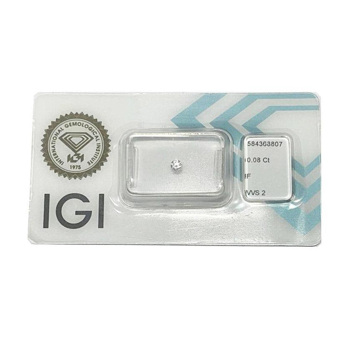 IGI diamante in blister certificato taglio brillante 0,08ct colore F purezza VVS 2 - Capodagli 1937