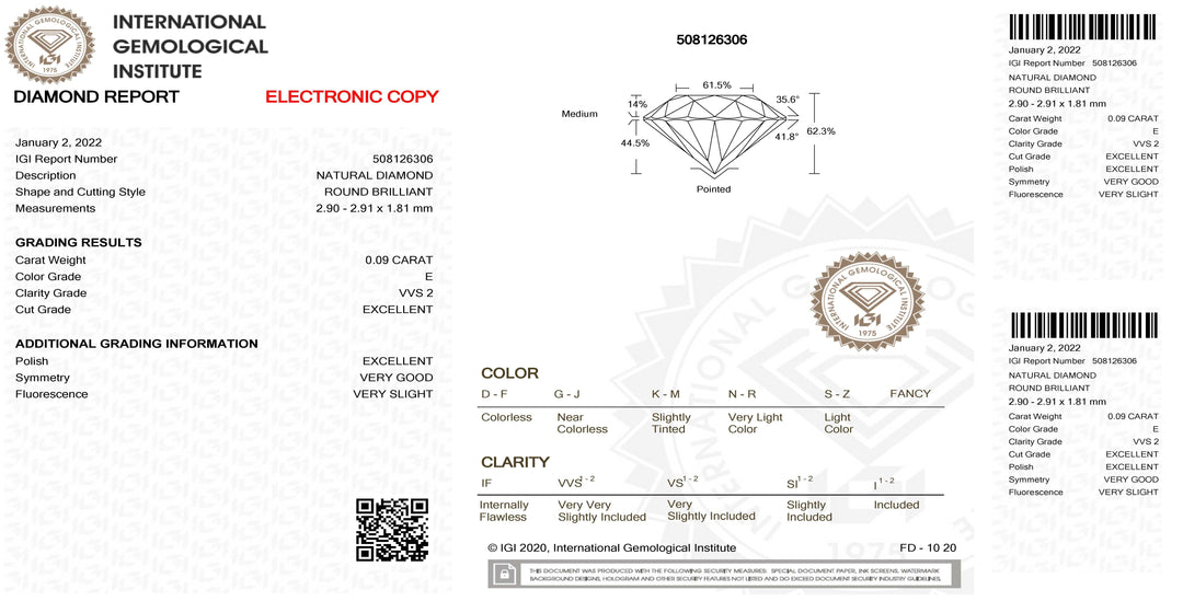 IGI diamante in blister certificato taglio brillante 0,09ct colore E purezza VVS 2 - Capodagli 1937