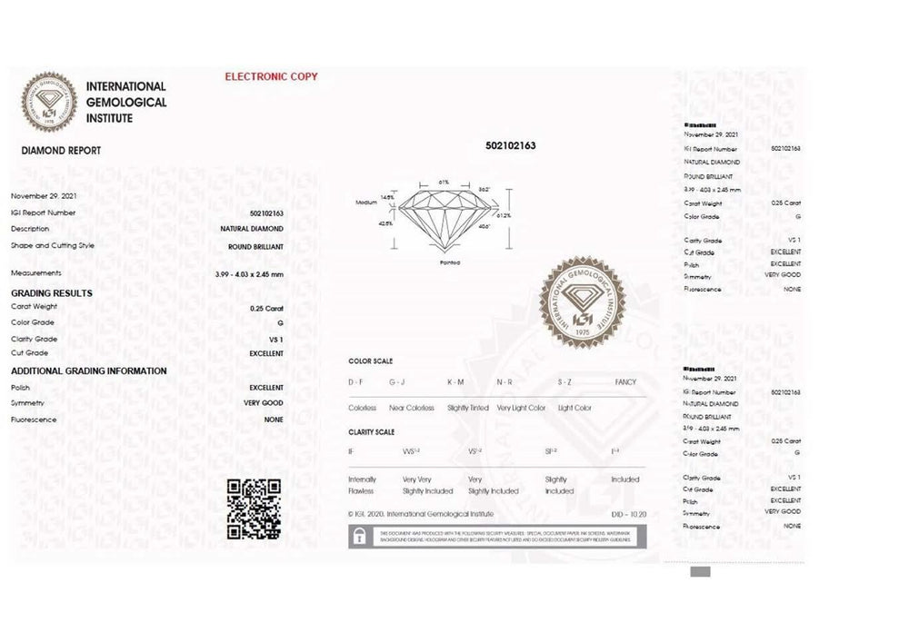 IGI diamante in blister certificato taglio brillante 0,25ct colore G purezza VS 1 - Capodagli 1937