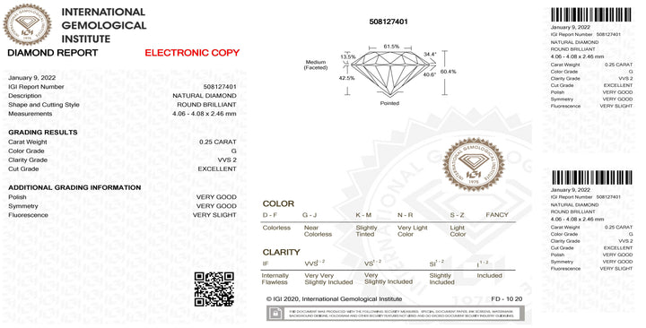IGI diamante in blister certificato taglio brillante 0,25ct colore G purezza VVS 2 - Capodagli 1937