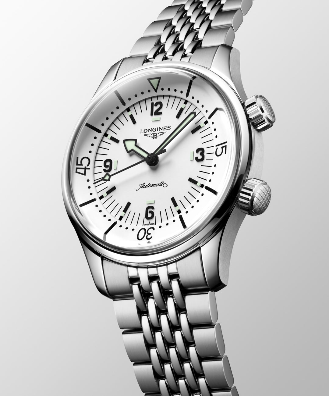 Relógio Longines Legend Diver 38 mm aço automático branco L3.764.4.99.6