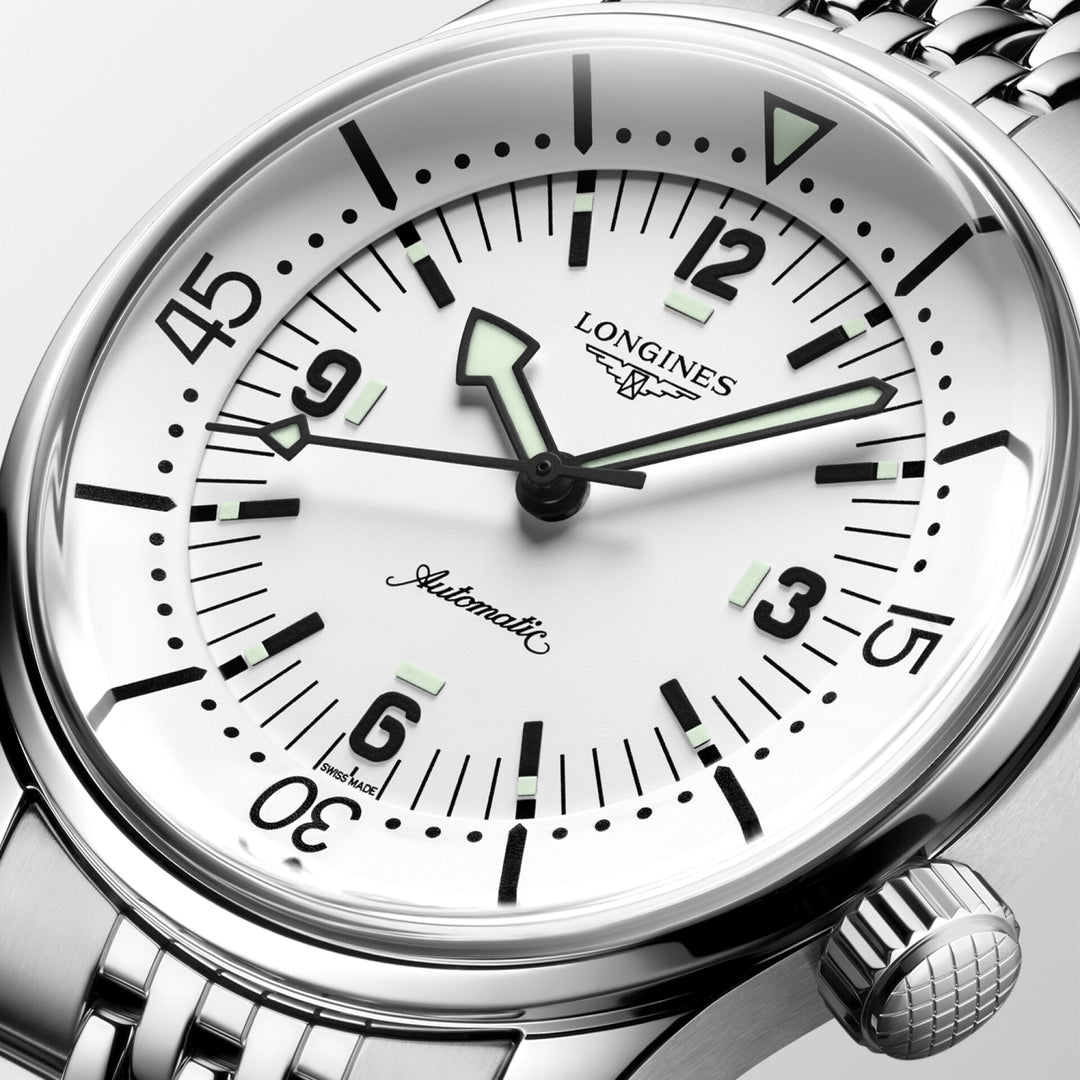 Relógio Longines Legend Diver 38 mm aço automático branco L3.764.4.99.6