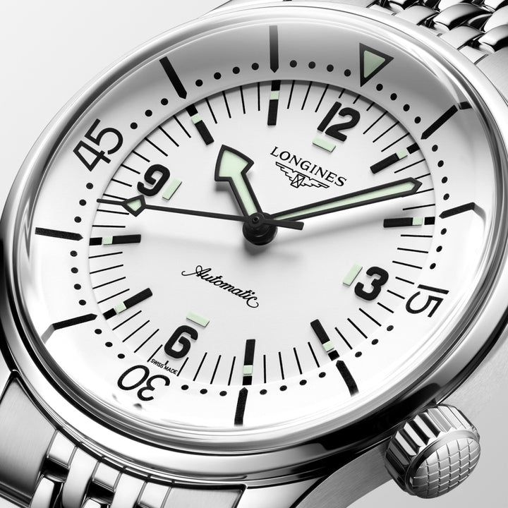 Relógio Longines Legend Diver 38 mm aço automático branco L3.764.4.99.6