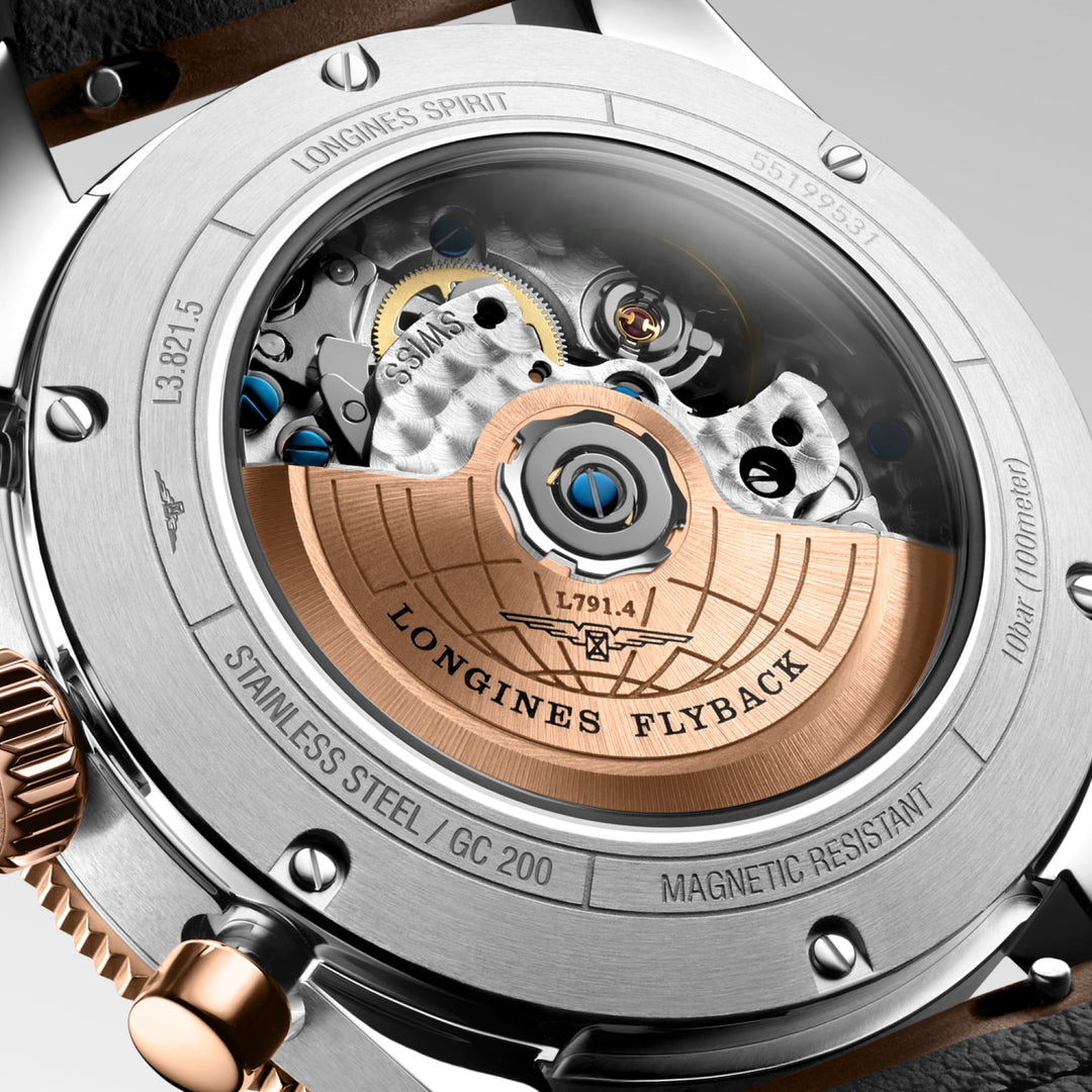 LONGINES WORKSHIP FLYBACK 42mm Automatic Marrone Steel and Rose Gold 18kt L3.821.5.59.2