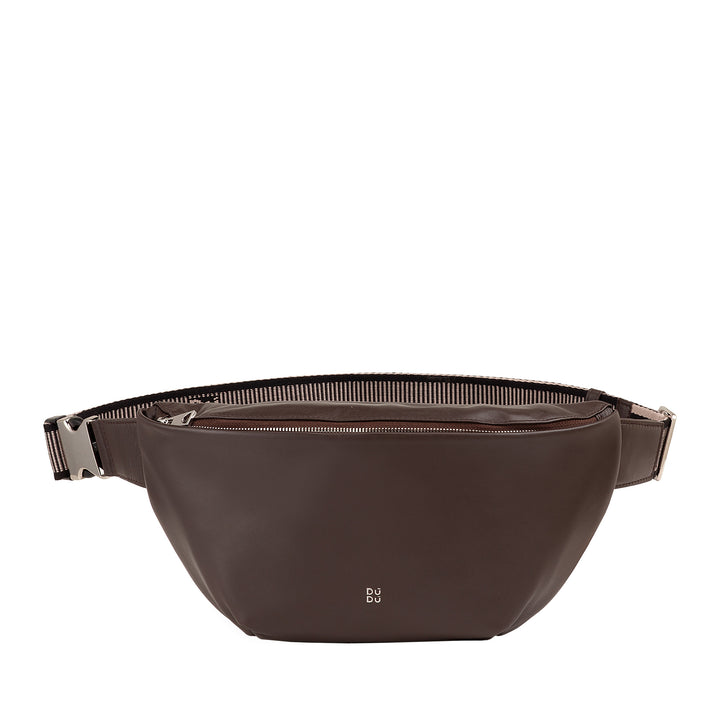 Dudu Marsupy in echtem Leder für Männer Frau mit verstellbarem Gürtel, sauberes sauberes Design, 3 Reißverschluss nagen