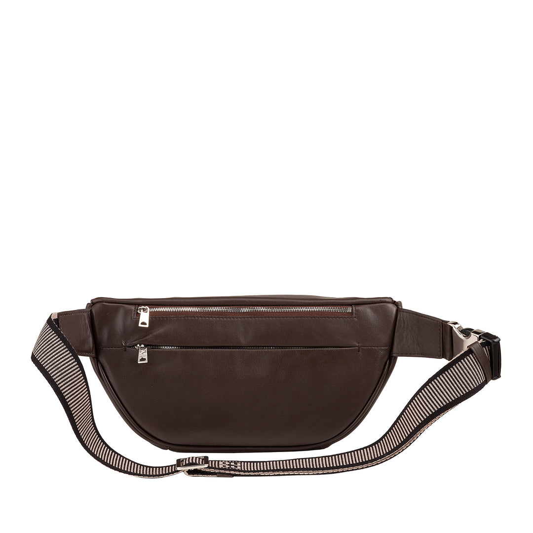 Dudu Marsupy in echtem Leder für Männer Frau mit verstellbarem Gürtel, sauberes sauberes Design, 3 Reißverschluss nagen