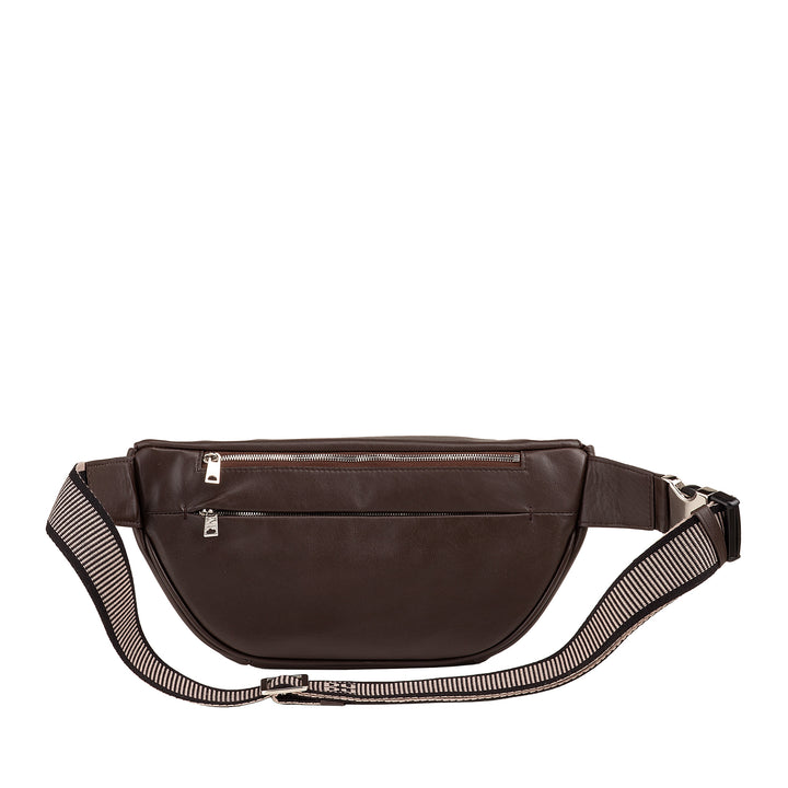 Dudu Marsupy in echtem Leder für Männer Frau mit verstellbarem Gürtel, sauberes sauberes Design, 3 Reißverschluss nagen