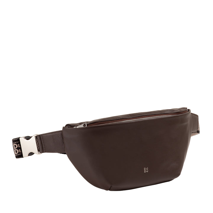 Dudu Marsupy in echtem Leder für Männer Frau mit verstellbarem Gürtel, sauberes sauberes Design, 3 Reißverschluss nagen