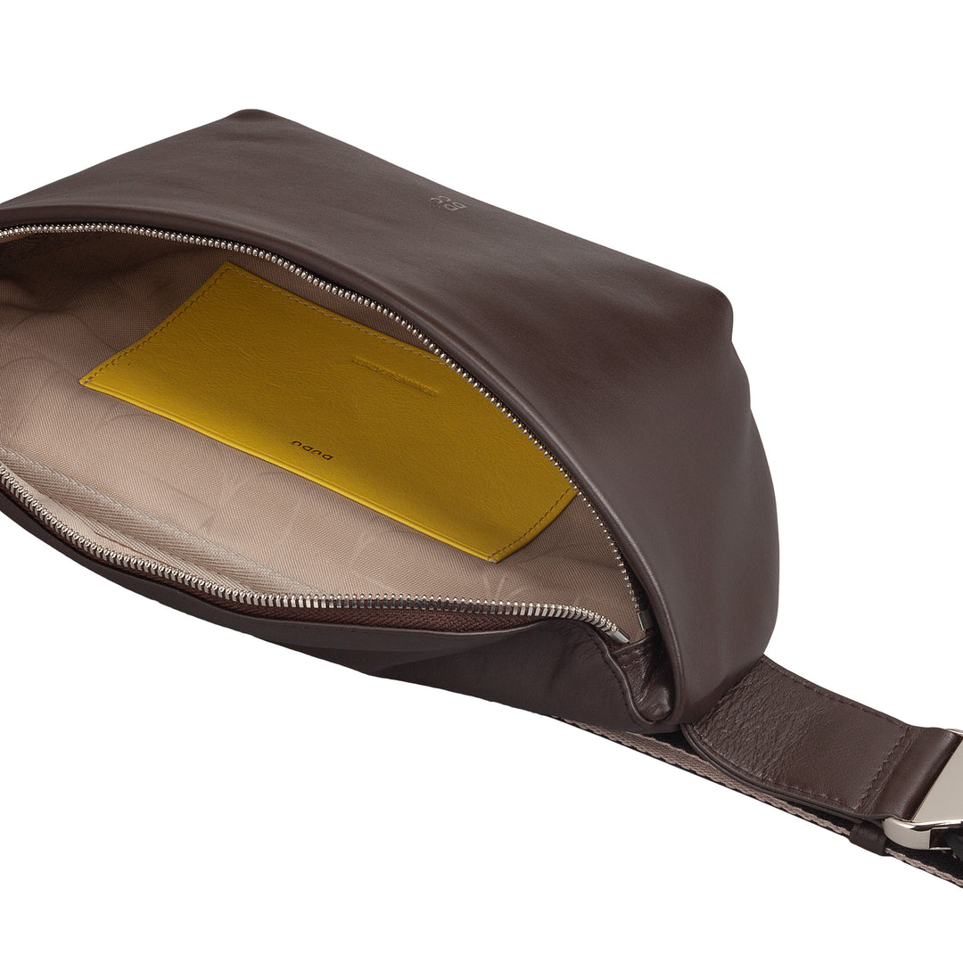 Dudu Marsupy in echtem Leder für Männer Frau mit verstellbarem Gürtel, sauberes sauberes Design, 3 Reißverschluss nagen