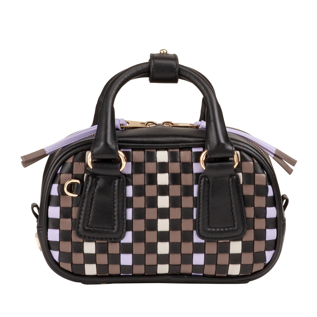 DUDU Damen-Minitasche aus mehrfarbigem gewebtem Leder – kleine elegante Handtasche mit verstellbarem Schultergurt und Griffen – kleine kompakte Handtasche