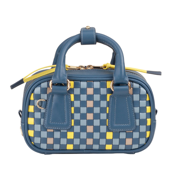 DUDU Damen-Minitasche aus mehrfarbigem gewebtem Leder – kleine elegante Handtasche mit verstellbarem Schultergurt und Griffen – kleine kompakte Handtasche