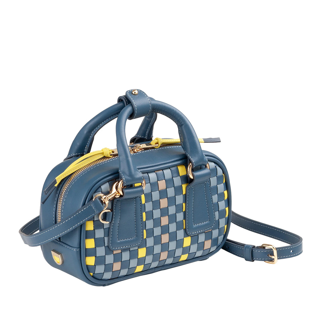 DUDU Damen-Minitasche aus mehrfarbigem gewebtem Leder – kleine elegante Handtasche mit verstellbarem Schultergurt und Griffen – kleine kompakte Handtasche