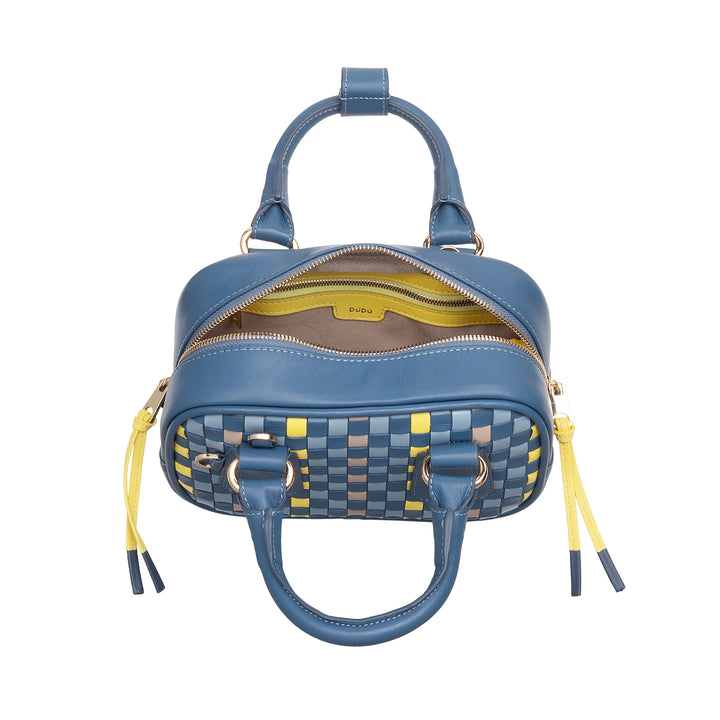 DUDU Damen-Minitasche aus mehrfarbigem gewebtem Leder – kleine elegante Handtasche mit verstellbarem Schultergurt und Griffen – kleine kompakte Handtasche
