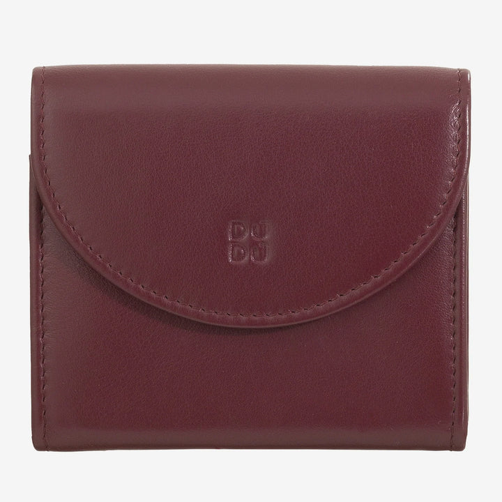DUDU Cartera Mini Slim para Mujer de Piel Auténtica con Monedero con Cremallera, Cierre de Botón, Cartera Compacta de Color